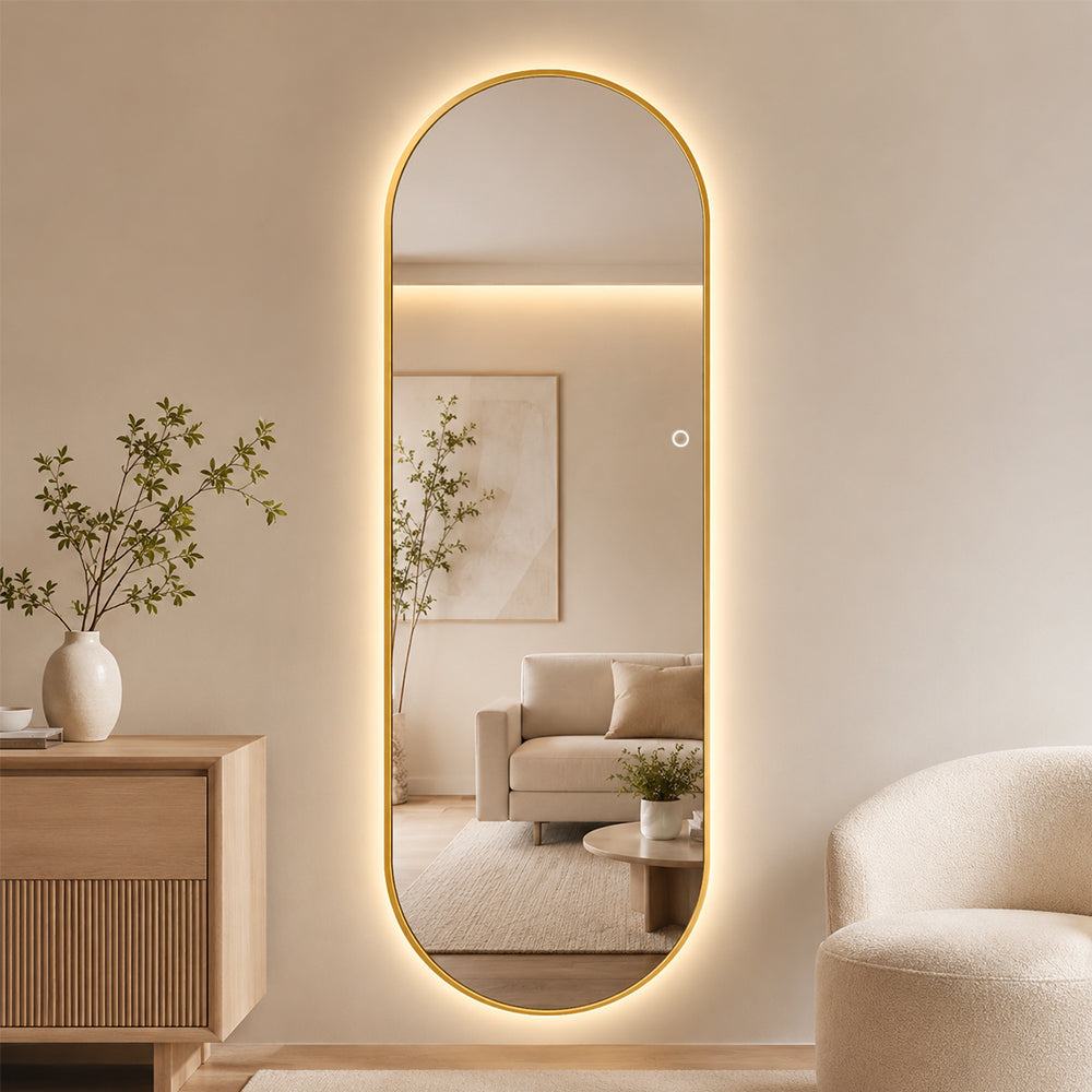 Helkroppsspegel Oval Spegel med LED-ljus 60x170 cm - Guld ram