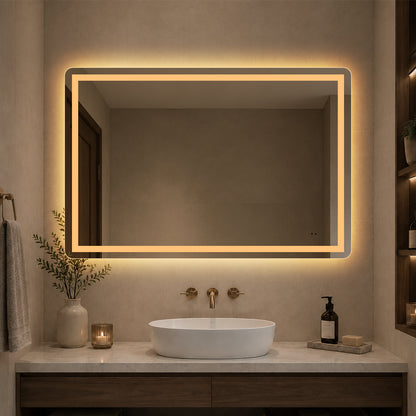 Fyrkantig spegel med Frontlight LED-ljus och värme 120x80 cm
