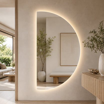 Halvmåne Spegel med LED-ljus 100x180 cm (Högervänd)