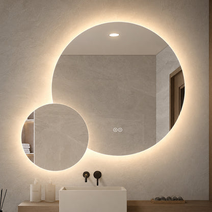 Dubbelspegel med LED-ljus och värme, Ø80 + Ø40 cm (Högervänd)