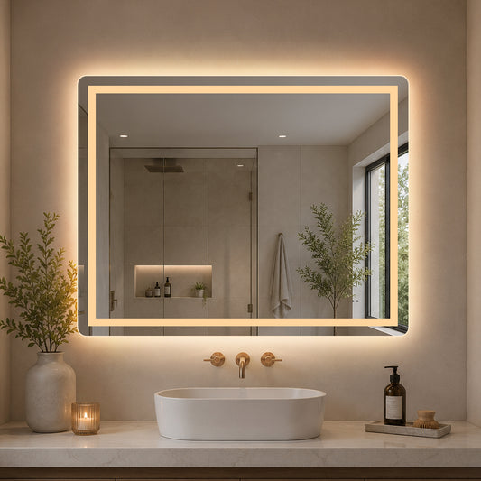 Fyrkantig spegel med Frontlight LED-ljus och värme 100x80 cm
