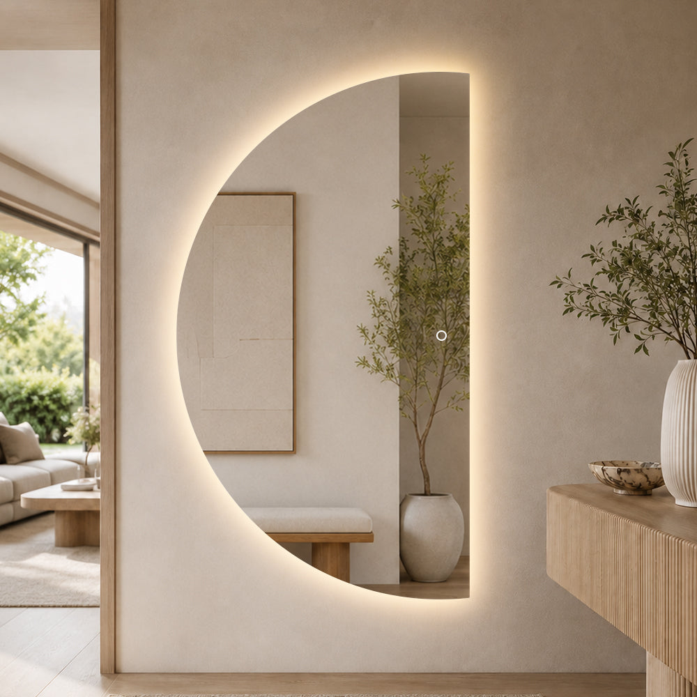 Halvmåne Spegel med LED-ljus 100x180 cm (Vänstervänd)