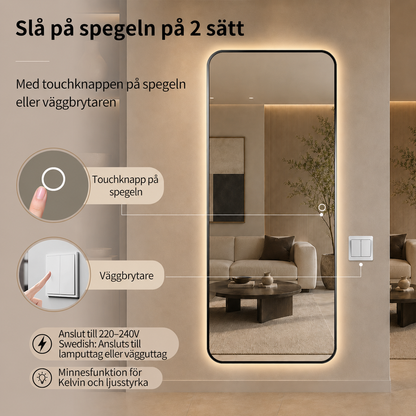 Helkroppsspegel med LED-ljus 80x180 cm - Svart ram