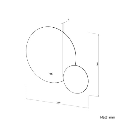 Dubbelspegel med LED-ljus och värme, Ø80 + Ø40 cm (Vänstervänd)