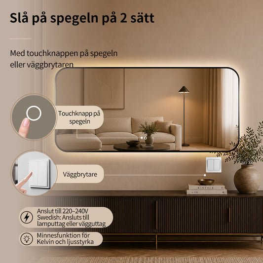 Rektangulär spegel med LED-ljus 180x80 cm - Svart ram