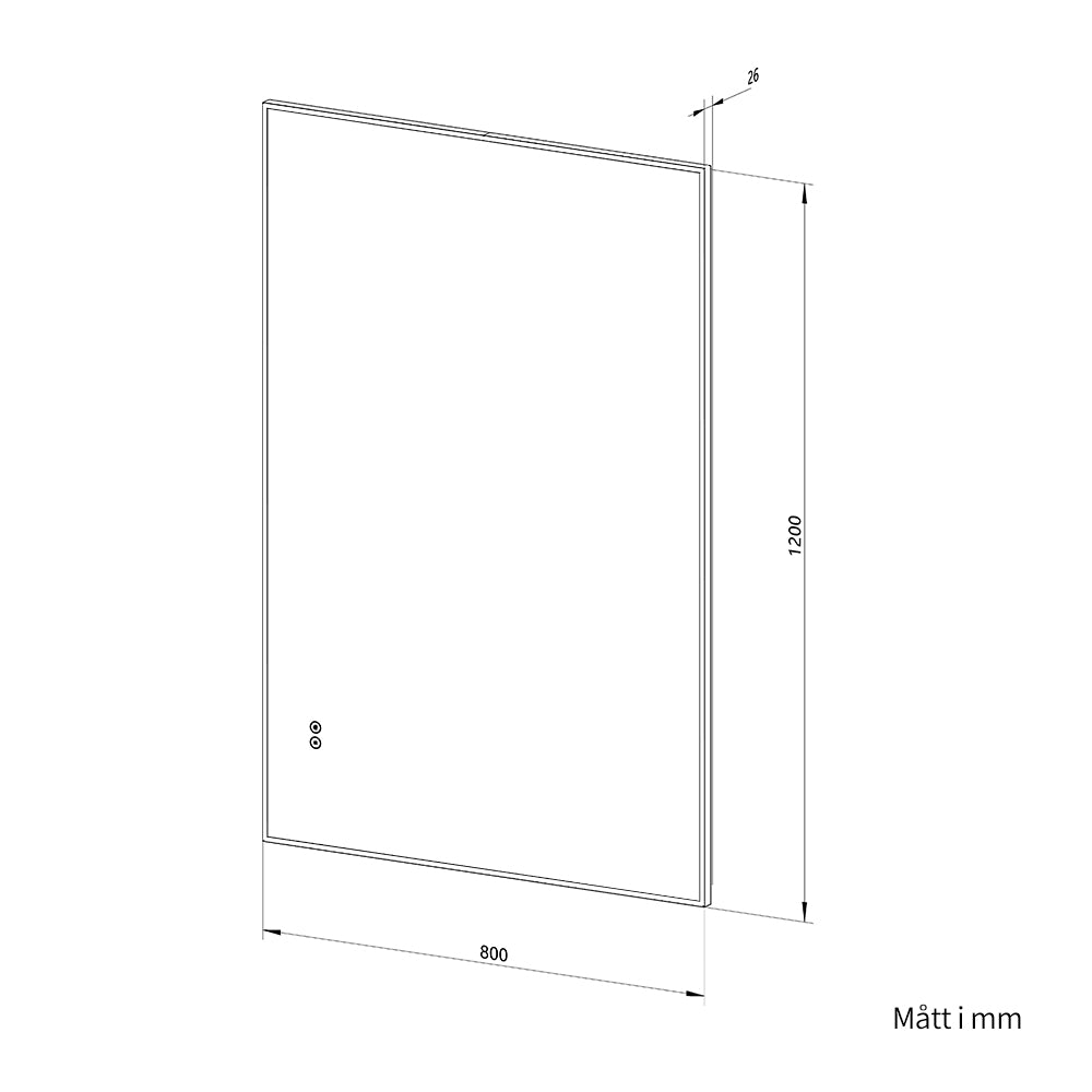 Rektangulär spegel med LED-ljus och värme, 80x120 cm - Svart ram 90º