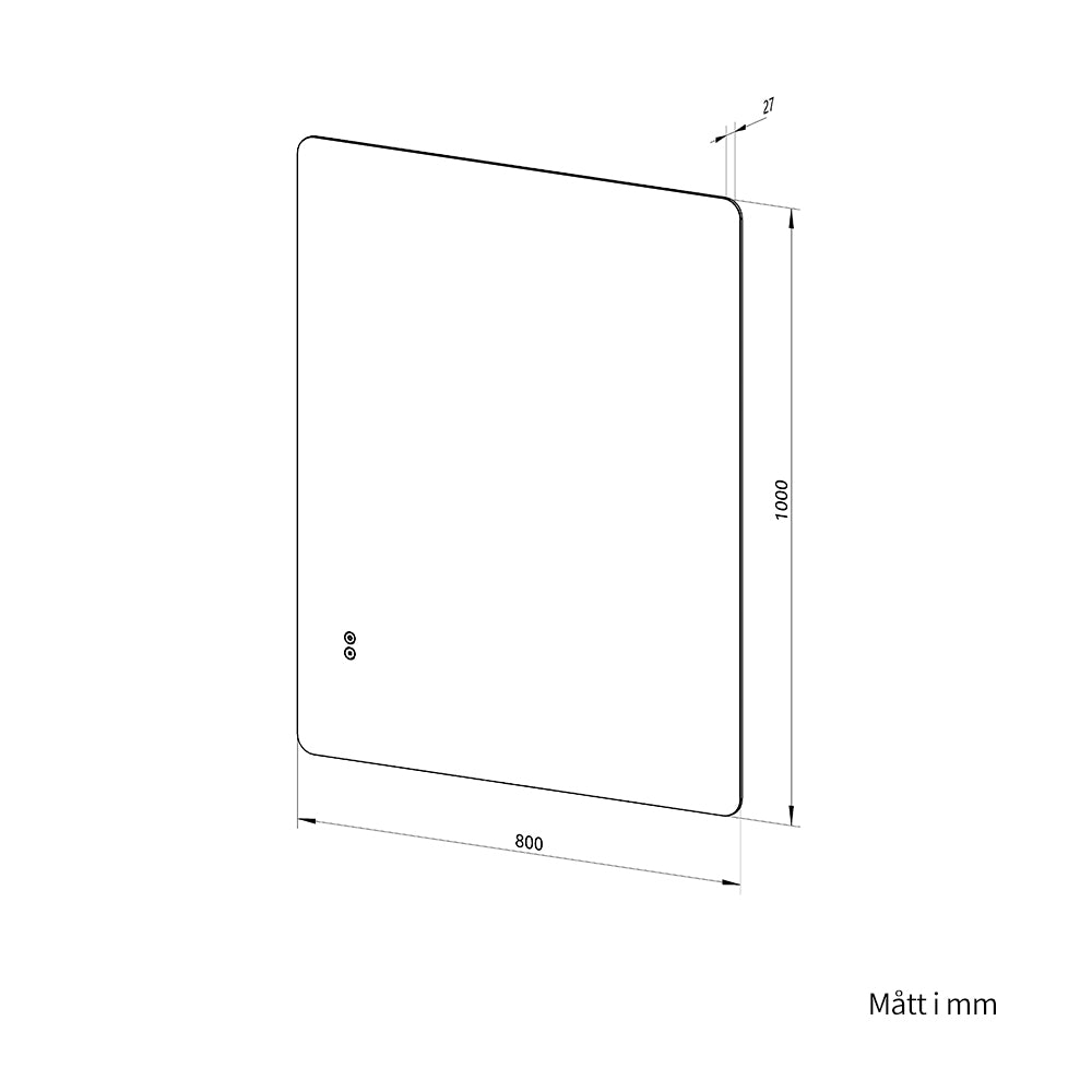 Rektangulär spegel med LED-ljus och värme, 80x100 cm