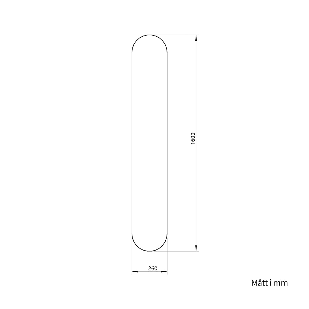 Oval fullängdsspegel, 26x160 cm - Svart ram