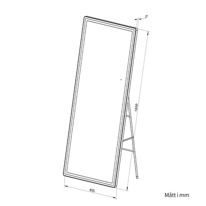 Helkroppsspegel med LED-ljus 65x165 cm för både golv och vägg