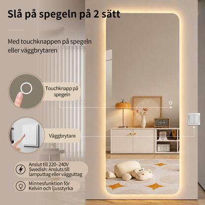 Helkroppsspegel för hemmet med LED-ljus 70x170 cm