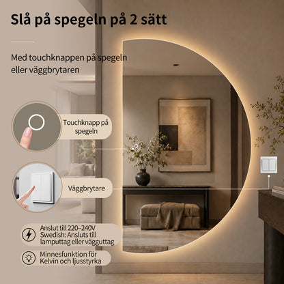 Halvmåne Spegel med LED-ljus 120x200 cm (Högervänd)