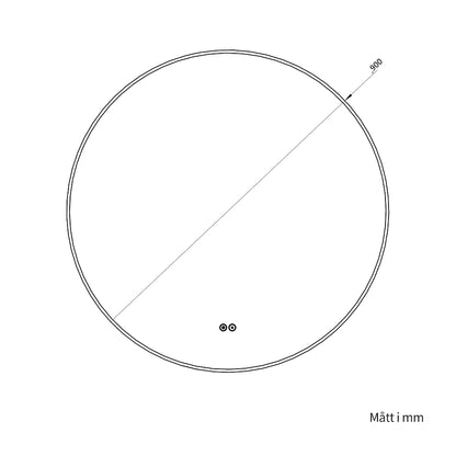 Rund spegel med LED-ljus och värme, Ø90 cm med svart ram