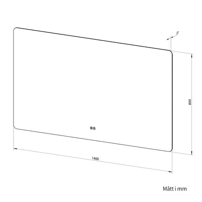 Rektangulär spegel med LED-ljus och värme, 140x80 cm