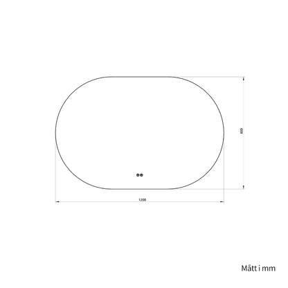 Oval spegel med LED-ljus och värme, 120x80 cm
