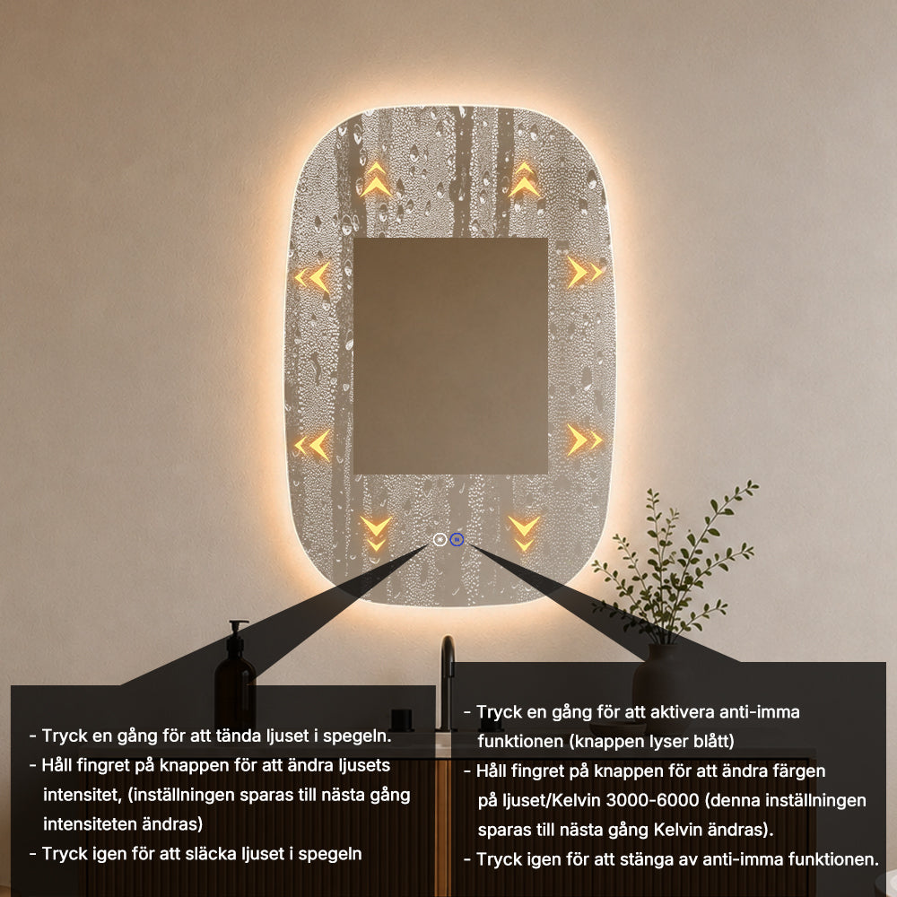 Ellipsformad spegel med LED-ljus och Antidim 60x90 cm
