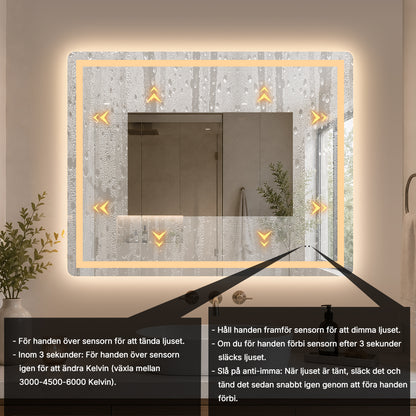 Fyrkantig spegel med Frontlight LED-ljus och värme 100x80 cm