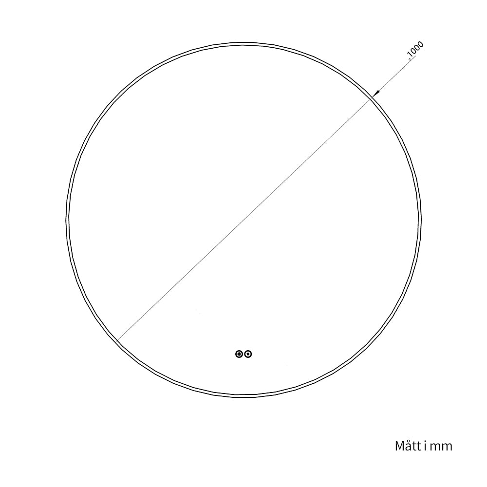 Rund spegel med LED-ljus och värme, Ø100 cm med svart ram
