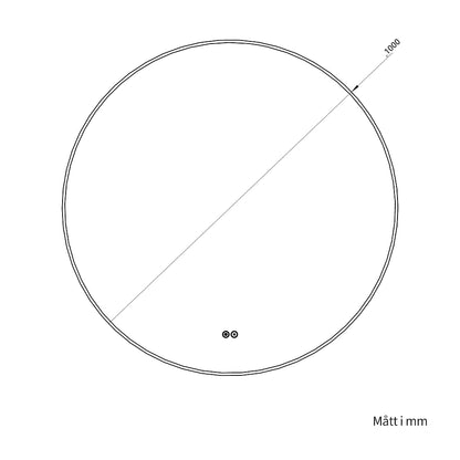 Rund spegel med LED-ljus och värme, Ø100 cm med svart ram