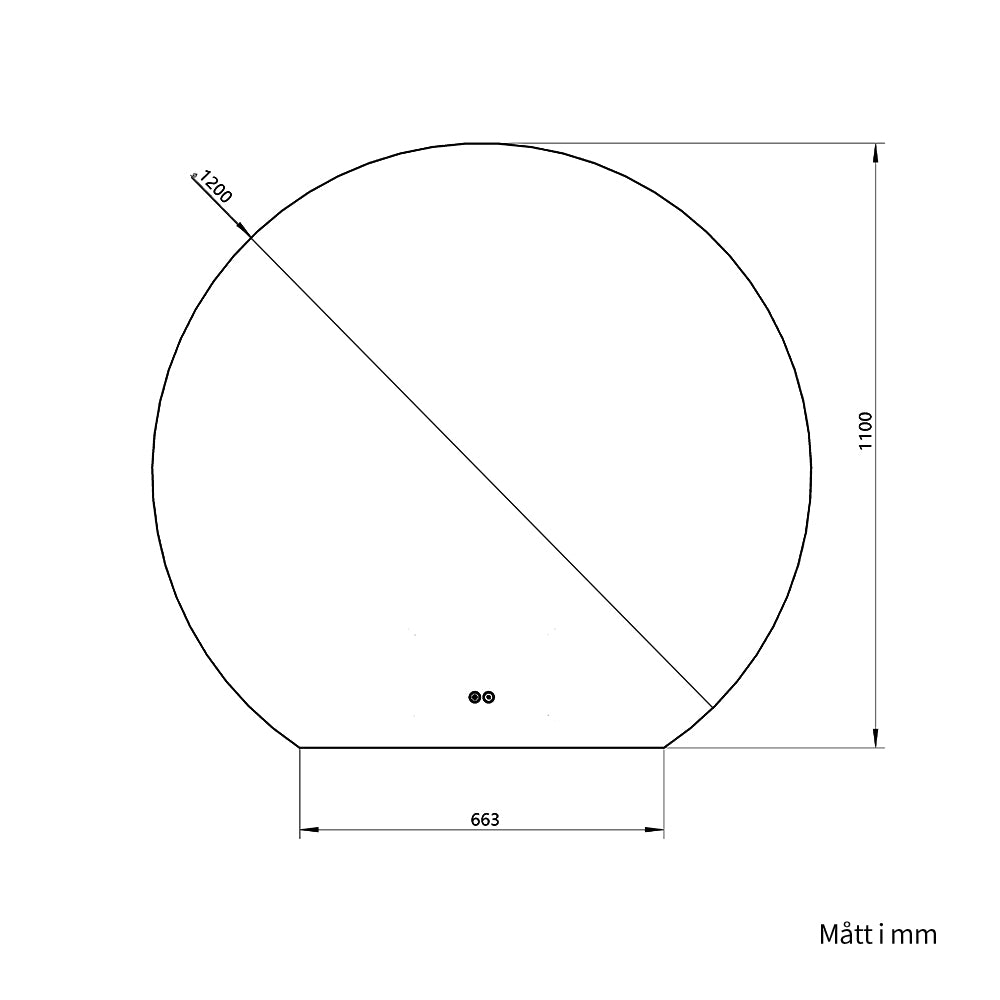 Rund spegel med LED-ljus och värme, Ø120 cm - Skuren