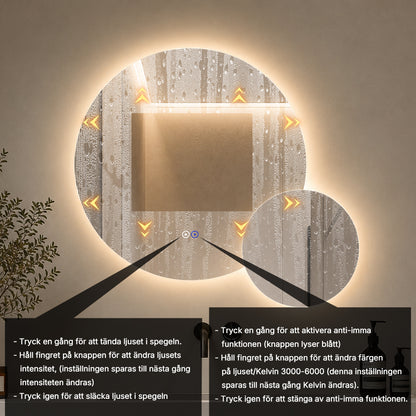 Dubbelspegel med LED-ljus och värme, Ø80 + Ø40 cm (Vänstervänd)