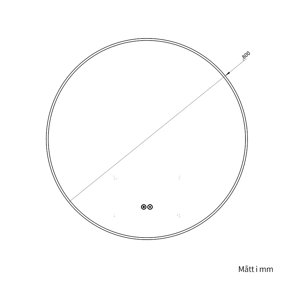 Rund spegel med LED-ljus och värme, Ø80 cm med svart ram