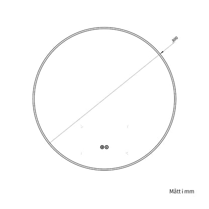 Rund spegel med LED-ljus och värme, Ø80 cm med svart ram