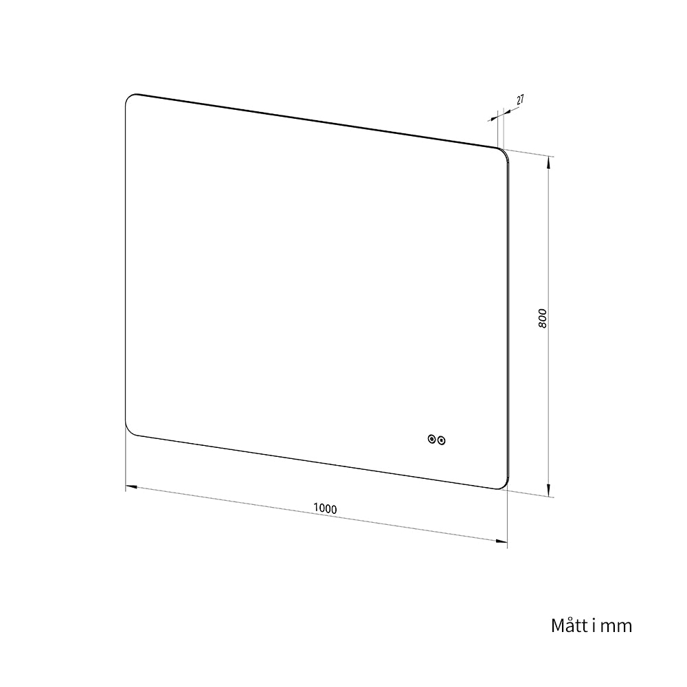 Rektangulär spegel med LED-ljus och värme, 100x80 cm