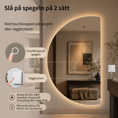 Halvmåne Spegel med LED-ljus 120x200 cm (vänstervänd)