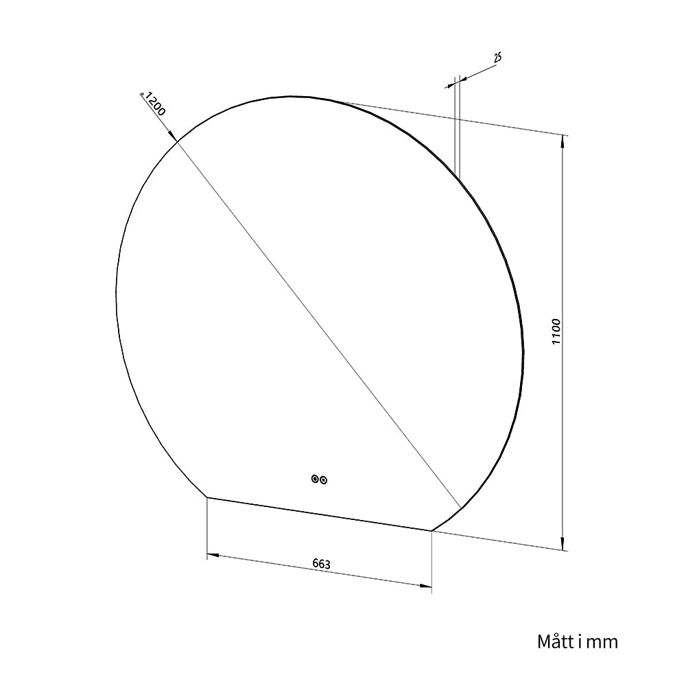 Rund spegel med LED-ljus och värme, Ø120 cm - Skuren
