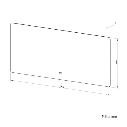 Rektangulär spegel med LED-ljus och värme 180x80 cm