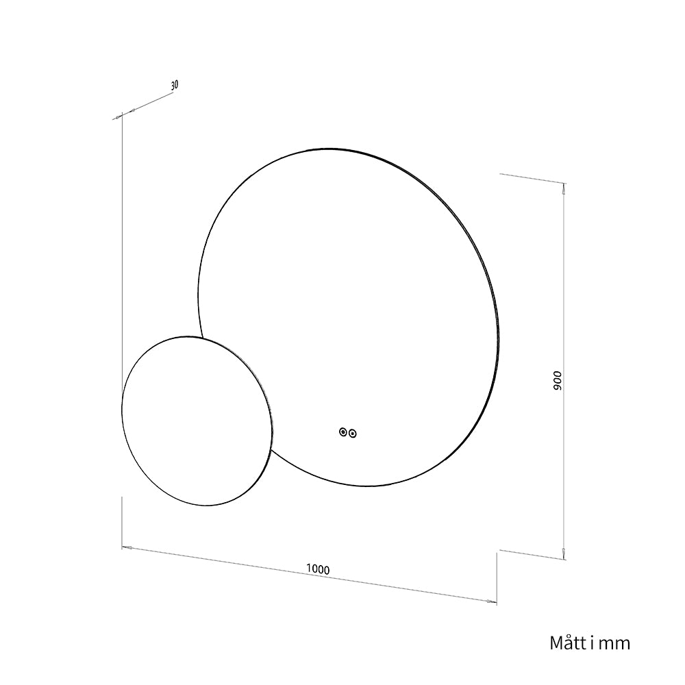 Dubbelspegel med LED-ljus och värme, Ø80 + Ø40 cm (Högervänd)