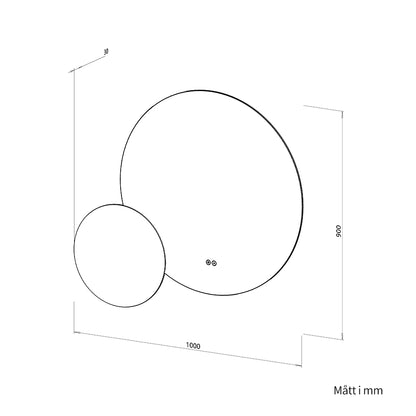 Dubbelspegel med LED-ljus och värme, Ø80 + Ø40 cm (Högervänd)