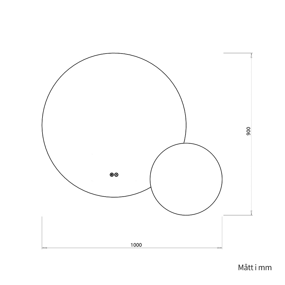 Dubbelspegel med LED-ljus och värme, Ø80 + Ø40 cm (Vänstervänd)