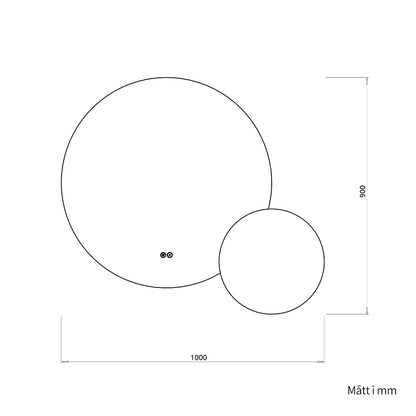 Dubbelspegel med LED-ljus och värme, Ø80 + Ø40 cm (Vänstervänd)