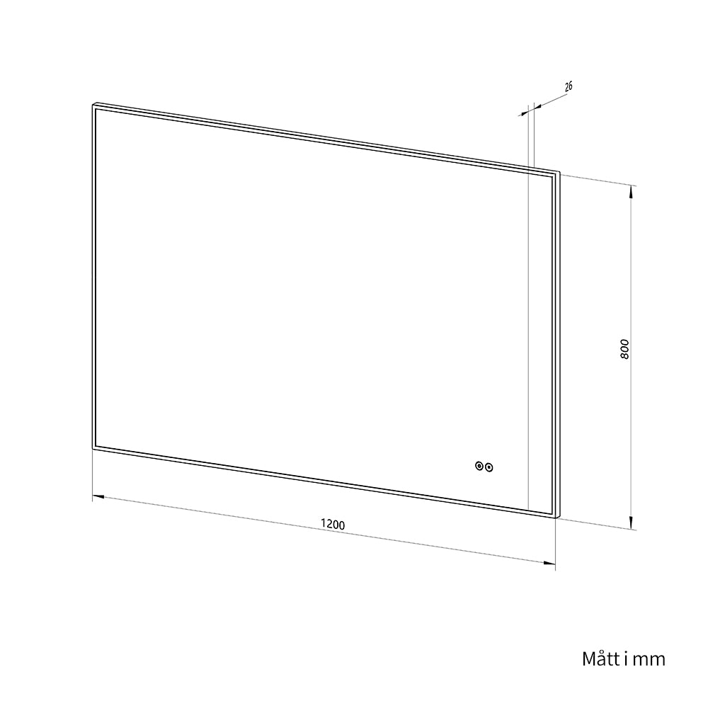 Rektangulär spegel med LED-ljus och värme, 120x80 cm - Svart ram 90º