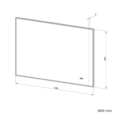 Rektangulär spegel med LED-ljus och värme, 120x80 cm - Svart ram 90º