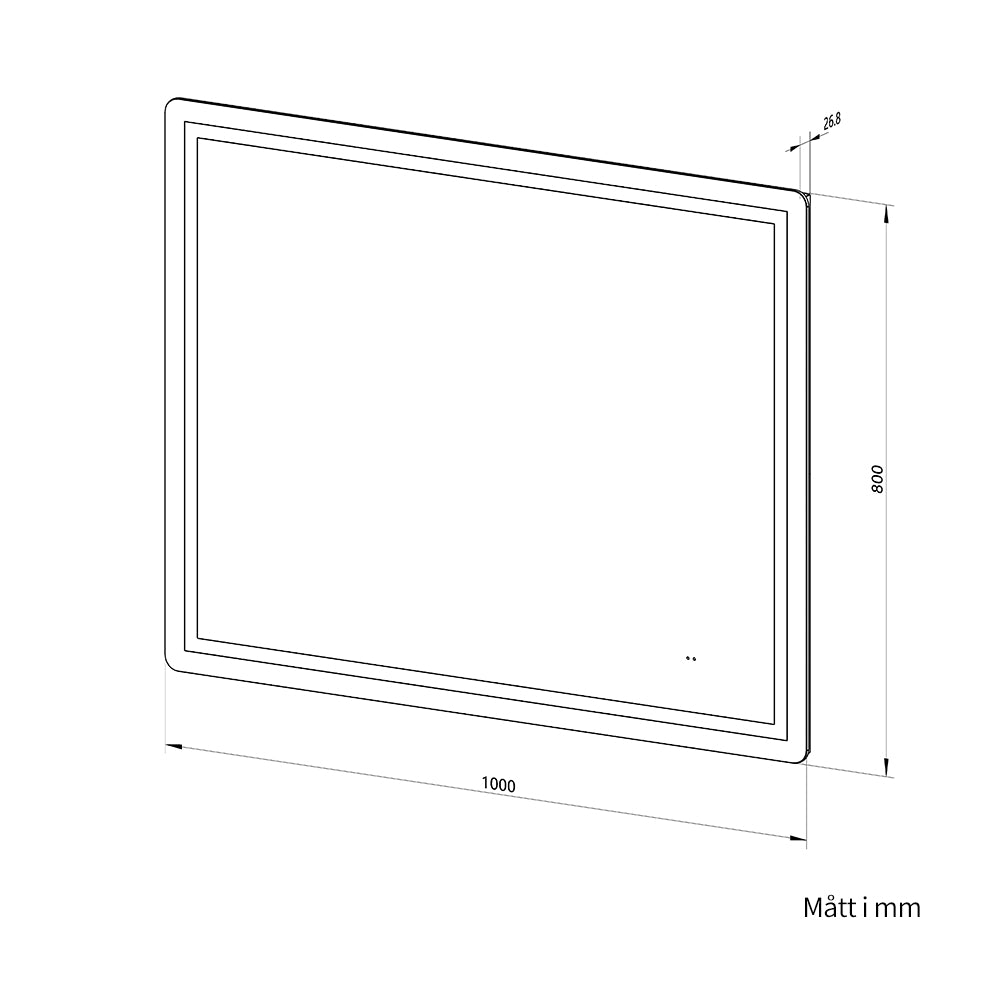 Fyrkantig spegel med Frontlight LED-ljus och värme 100x80 cm