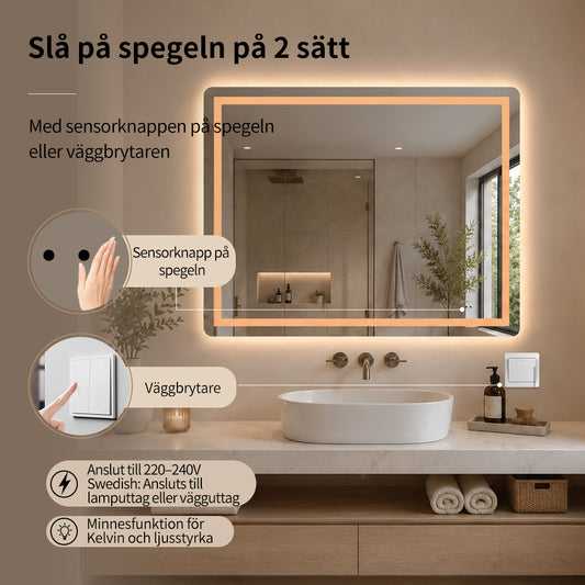 Fyrkantig spegel med Frontlight LED-ljus och värme 100x80 cm
