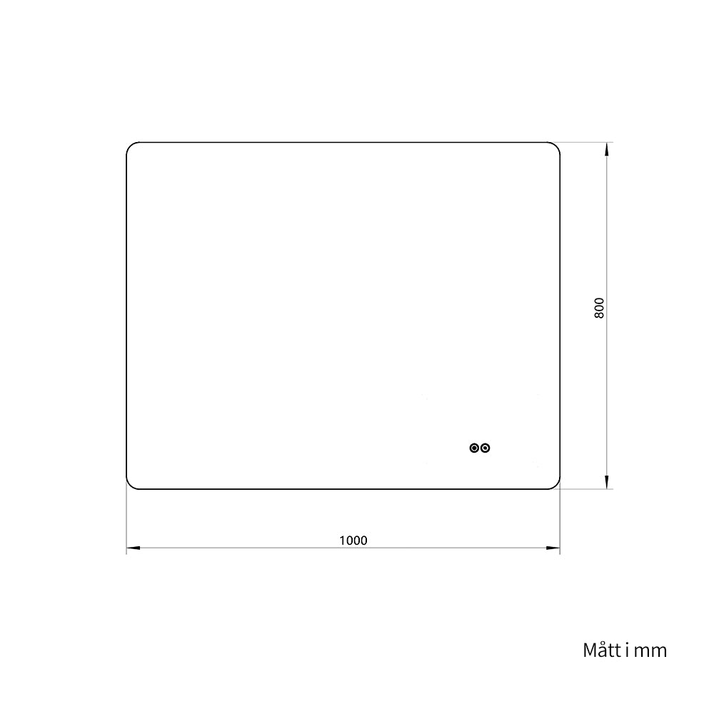 Rektangulär spegel med LED-ljus och värme, 100x80 cm