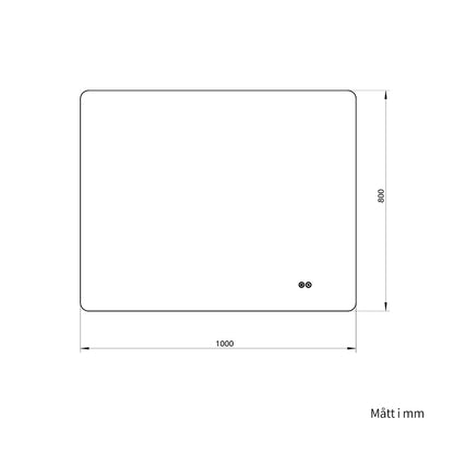 Rektangulär spegel med LED-ljus och värme, 100x80 cm