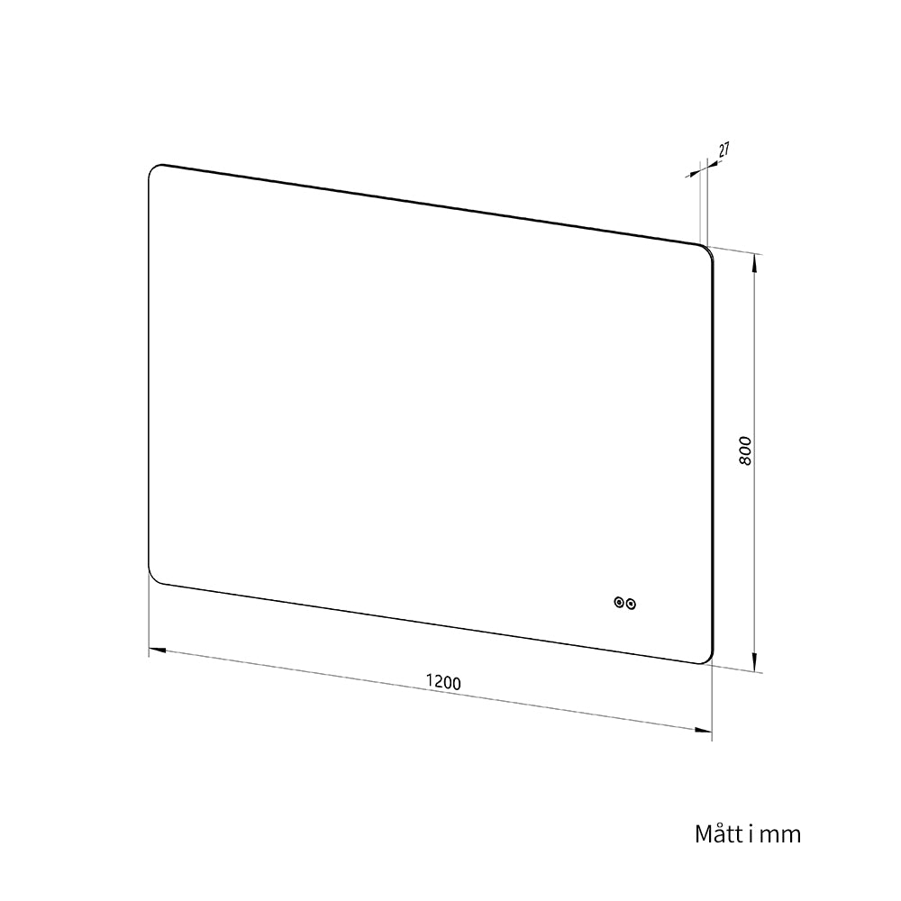 Rektangulär spegel med LED-ljus och värme, 120x80 cm