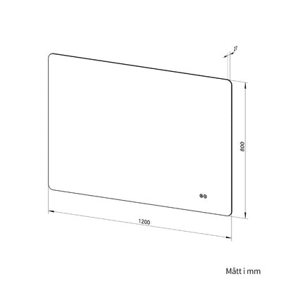 Rektangulär spegel med LED-ljus och värme, 120x80 cm
