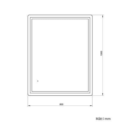 Fyrkantig spegel med Frontlight LED-ljus och värme 80x100 cm