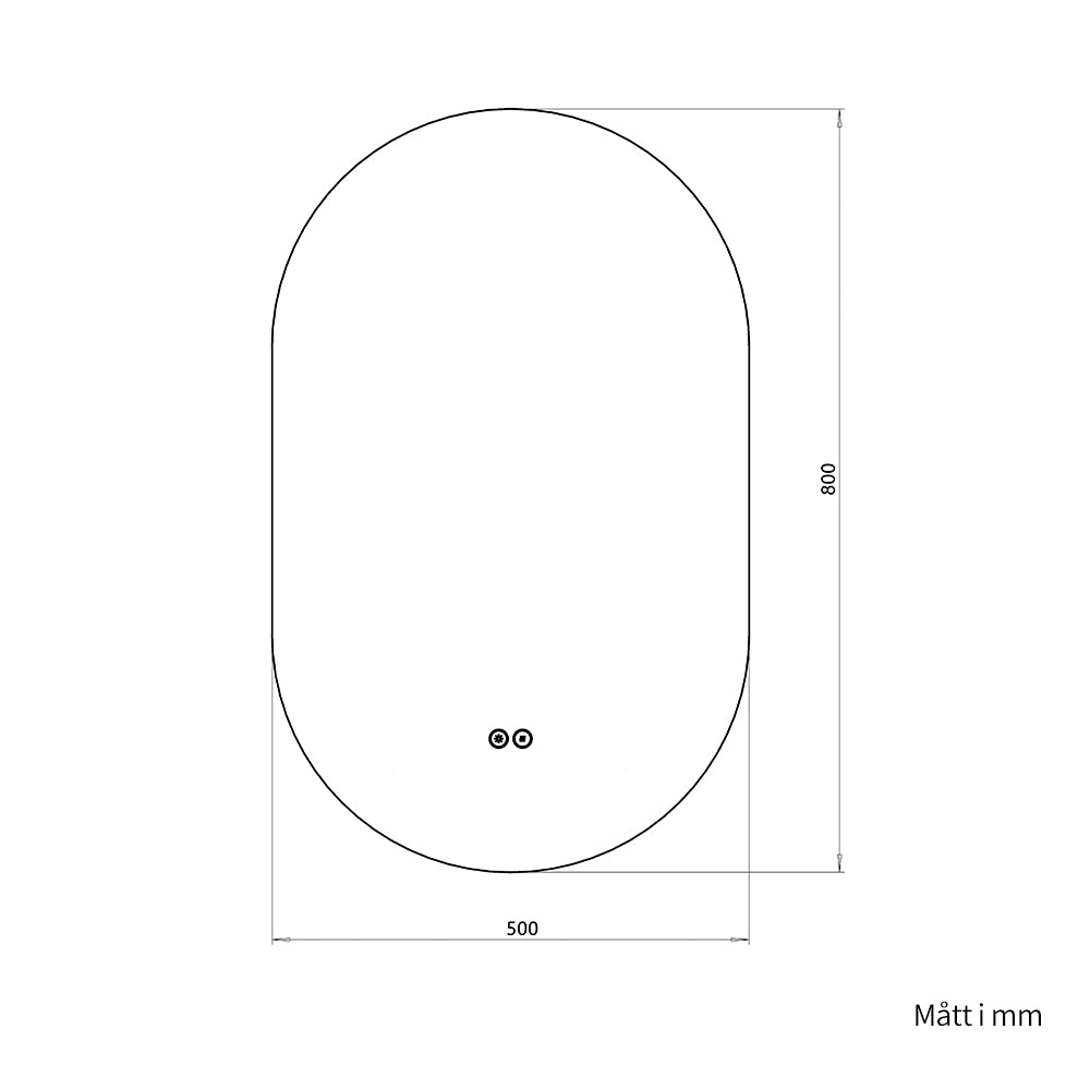 Oval spegel med LED-ljus och värme, 50x80 cm