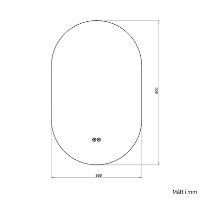 Oval spegel med LED-ljus och värme, 50x80 cm