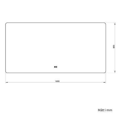 Rektangulär spegel med LED-ljus och värme, 160x80 cm
