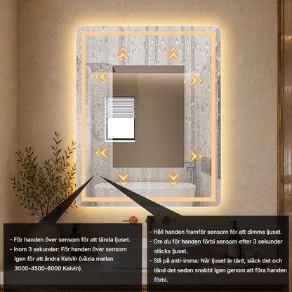 Fyrkantig spegel med Frontlight LED-ljus och värme 80x100 cm
