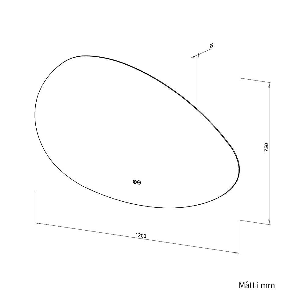 Asymmetrisk spegel med LED-ljus och värme, 120x75 cm (Vänstervänd)