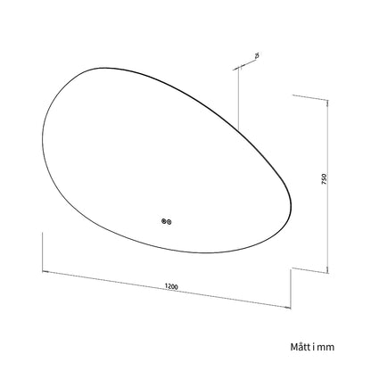 Asymmetrisk spegel med LED-ljus och värme, 120x75 cm (Vänstervänd)