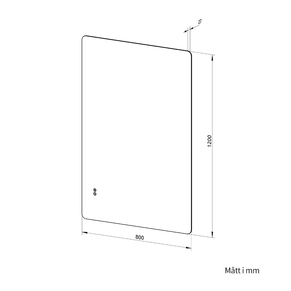 Rektangulär spegel med LED-ljus och värme, 80x120 cm